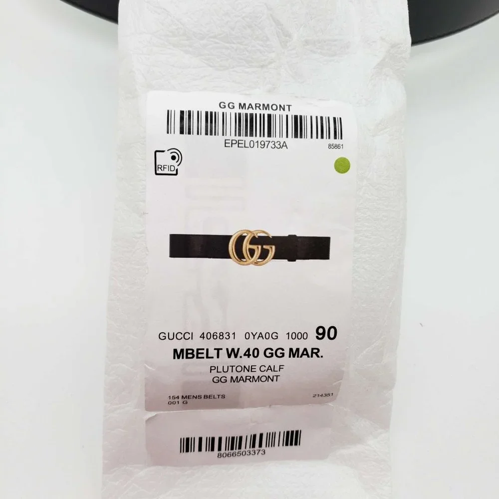 100% Authentic Gucci GG Marmont Leather Black Belt with Shiny Gold Buckle New - Picture 8 of 9